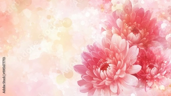 Fototapeta Delicate pink chrysanthemum flowers with soft pastel bokeh background for elegant floral design and seasonal themes.