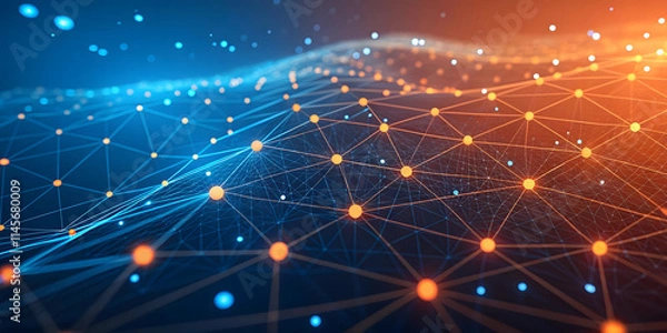 Obraz Abstract technology network with glowing dots, nodes and lines. Modern and sophisticated background for banners, posters and social media.