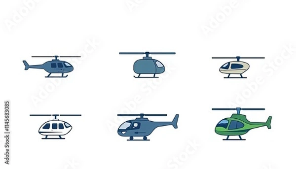 Fototapeta Helicopter, Chopper, Rotorcraft, Whirlybird Icons Set - Transportation Icons Set - Set Of Transport Icons