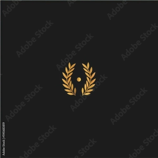 Fototapeta A golden emblem of leaves and wheat, a vector graphic on black background