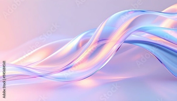Fototapeta An iridescent fluid abstract image with vibrant colors in a smooth, flowing style on a soft gradient background. Vibrant holographic fluid colors flow abstractly. Abstract iridescent wave, pastel pink