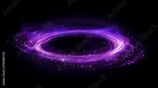 Fototapeta Abstract particles that use design elements. A wave of many purple lines surrounds the ring. Abstract vertical wavy stripes on a dark isolated background