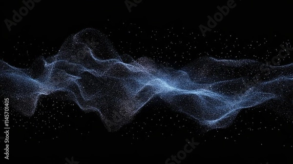 Fototapeta Abstract blue particle background. Flow wave with dot landscape. Digital data structure. Future mesh or sound grid. Pattern point visualization. Technology vector illustration.