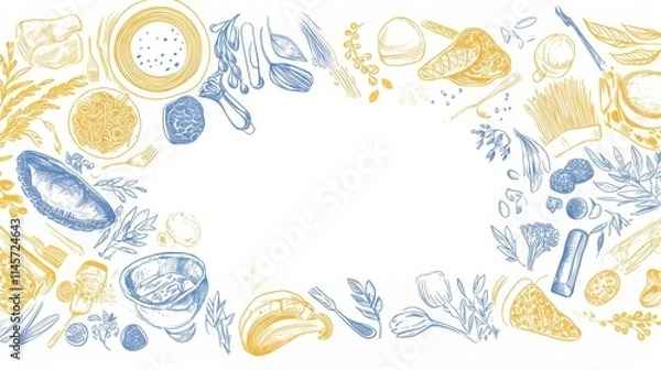 Fototapeta Culinary Delights A Delicious Frame of Food Illustrations