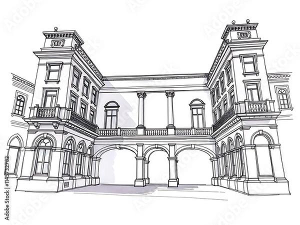 Obraz Elegant Hand-Drawn Sketch: Grand Palace Architecture. AI Generated