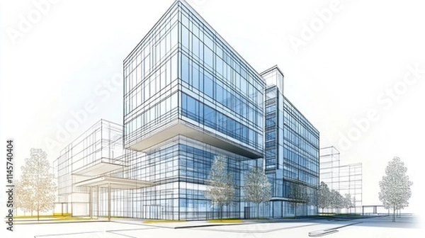 Fototapeta Modern Architectural Design: A Blueprint for a Glass Skyscraper