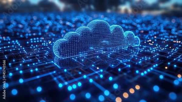 Obraz Cloud computing data and networks represent global connections and platforms for storage, transfer, and cybersecurity with backup information technology systems and IoT for download protection.