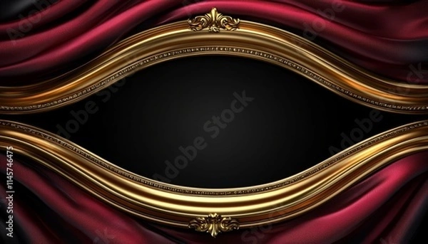 Fototapeta Elegant Gold Frame Draped With Rich Red Fabric