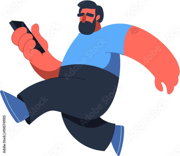 Fototapeta Hand-drawn fat bearded guy illustration. Obesity cartoon character in flat vector style.