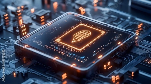 Fototapeta glowing fingerprint on futuristic cpu - cybersecurity