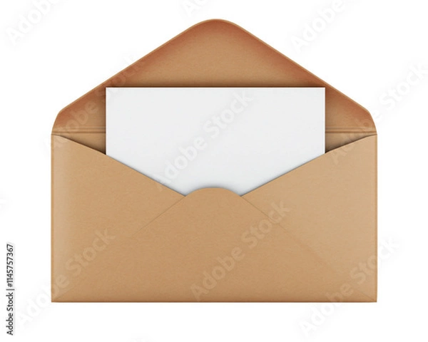 Fototapeta Open Brown Envelope with Blank White Paper