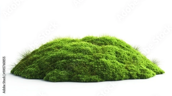 Fototapeta Lush green decorative moss mound on a clean white background for nature-themed designs and backgrounds