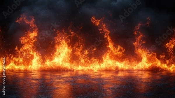 Fototapeta High resolution flames with reflection on water surface ideal for retouching and digital compositing in creative projects
