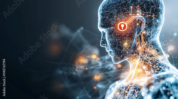 Fototapeta Emerging ai technology futuristic digital environment concept art virtual reality side profile view human-machine interaction