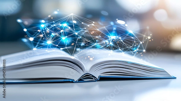 Fototapeta Exploring knowledge through books digital learning modern libraries educational insights virtual environments close-up innovation