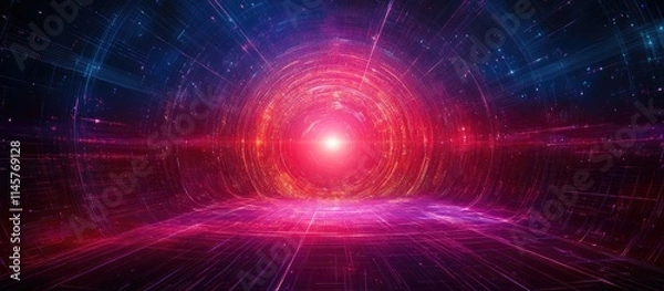 Fototapeta Futuristic 3D Virtual Background for News Broadcasting with Dynamic Light Effects for Television Studio Set Design