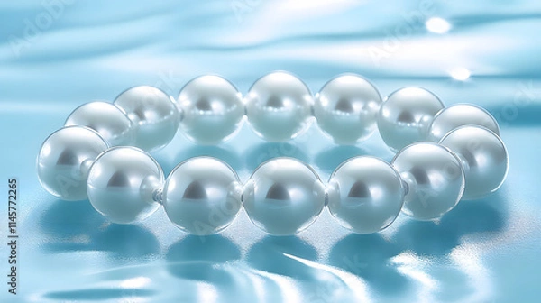 Fototapeta A delicate pearl bracelet elegantly displayed on a serene blue surface, capturing the essence of luxury and timeless beauty
