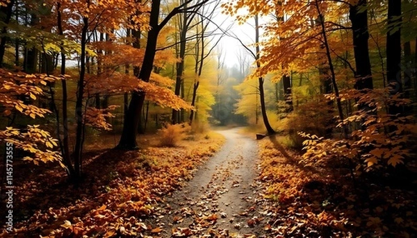 Fototapeta Autumnal Path Through Golden Forest Canopy