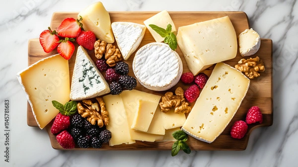 Fototapeta Gourmet Cheese Board with Berries and Walnuts A Delicious Appetizer