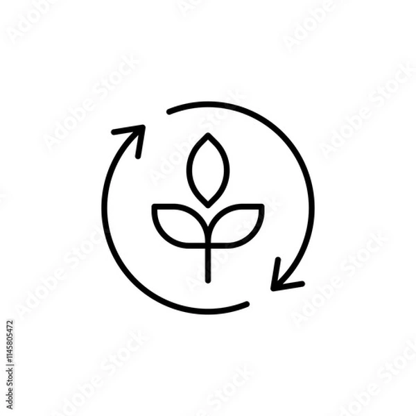 Obraz Reforestation icon. Simple outline style. Tree, plant with circle cycle, ecosystem, sustainable, restore, forest, environment concept. Thin line symbol. Vector illustration isolated.