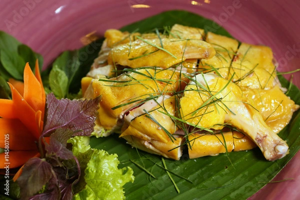 Obraz Vietnamese steamed chicken with thinly sliced lemon leaf