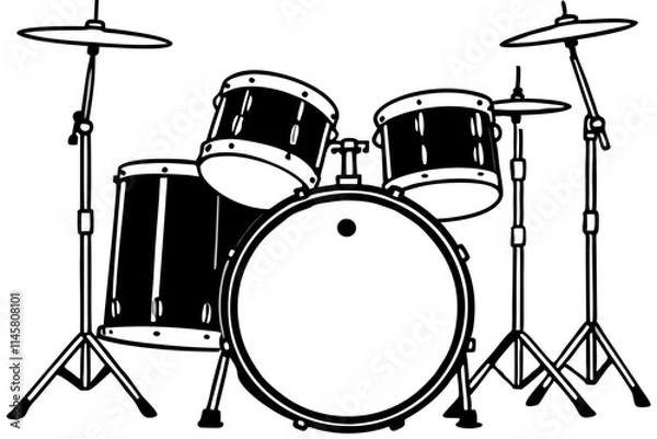 Fototapeta drum set line art illustration isolated on white