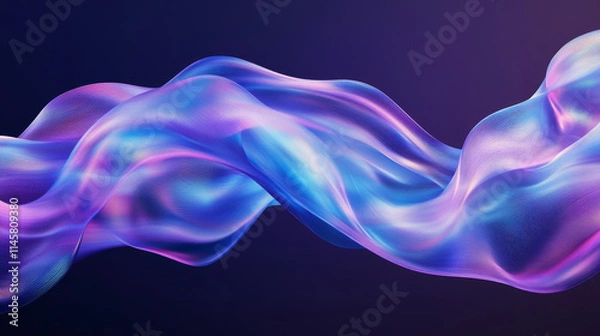 Fototapeta Abstract liquid glass transparent ribbon. Realistic vector illustration of blue and purple spectrum holographic floating wave shape. Iridescent dynamic curve translucent design element flowing in air.