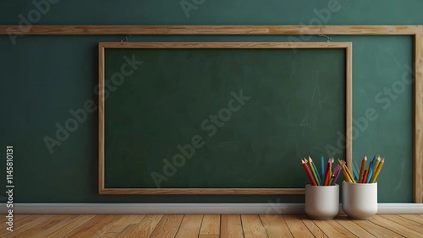 Fototapeta A blank background for school student-themed posters or presentations, featuring a clean and vibrant design. The background incorporates subtle elements like pastel-colored notebook paper lines, soft 