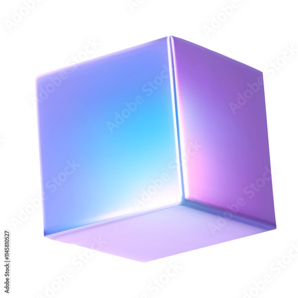 Obraz Abstract 3d cube. Neon cube isolated on transparent background. Vector illustration