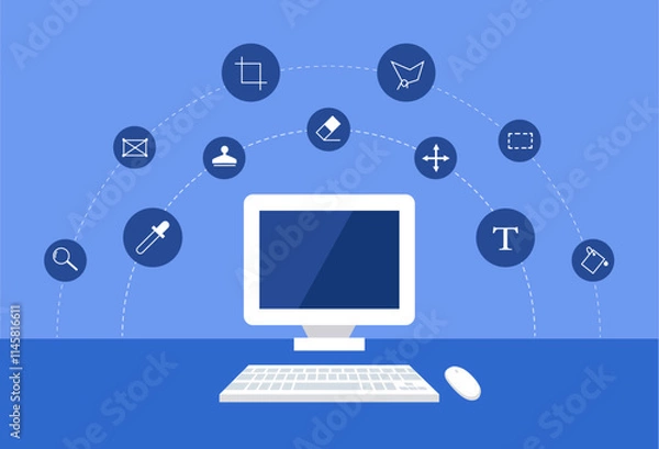 Fototapeta Photoshop tools on computer