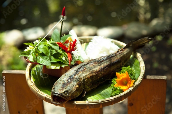 Fototapeta Grilled snake head fish