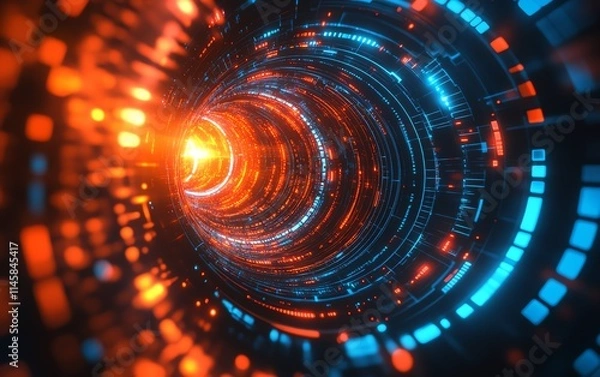 Obraz Vibrant abstract digital art featuring glowing geometric shapes and futuristic technology, ideal for tech and innovation themes