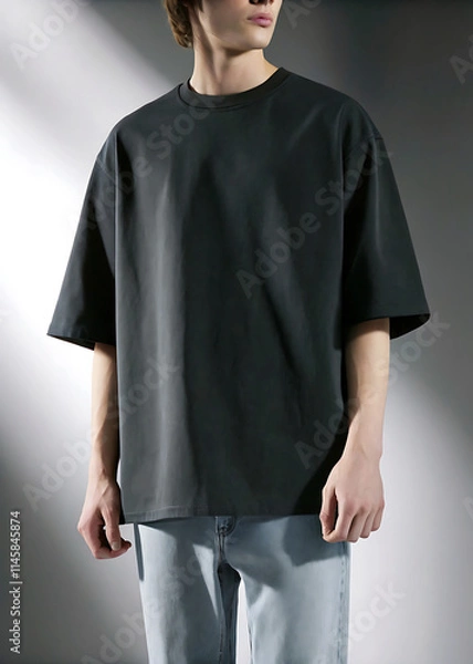 Obraz Isolated black t-shirt model front view