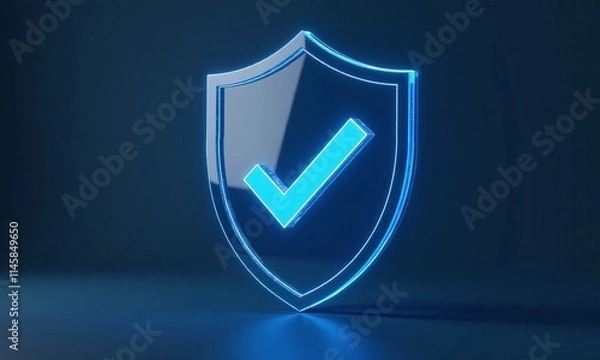 Obraz transparent glass shield blue checkmark cybersecurity