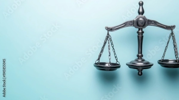 Fototapeta A sleek, balanced scale symbolizes justice, law, and fairness against a calm blue background, reflecting the pursuit of equality and truth.