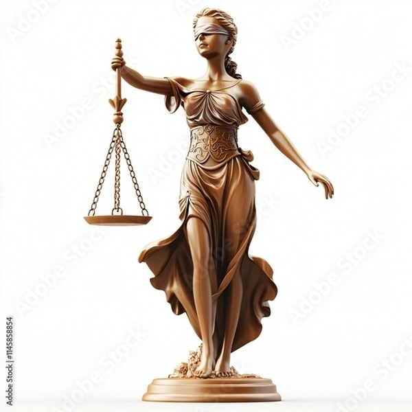 Fototapeta Bronze Lady Justice Statue Scales of Justice Law Symbol Blindfolded Figure Legal Concept 3D Render