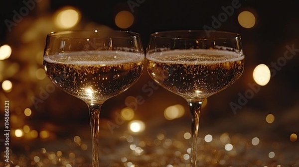 Fototapeta Two glasses of sparkling champagne, Celebration toast