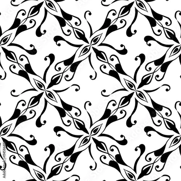 Fototapeta Seamless black pattern on white background