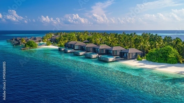 Obraz Tropical Island with Overwater Bungalows