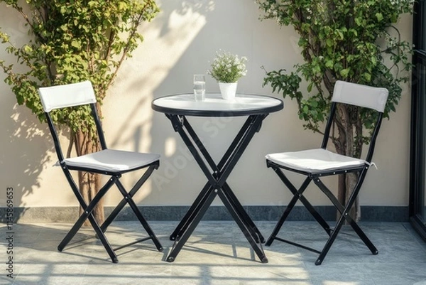 Fototapeta Compact Patio Bistro Set Perfect for Small Outdoor Spaces and Dining Areas with Round Table and Two Chairs