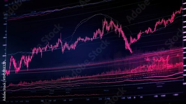 Fototapeta Vibrant Financial Market Data Visualization with Fluctuating Trends