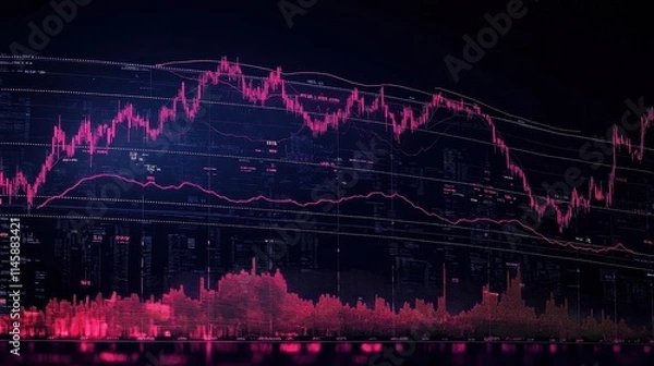 Fototapeta Nighttime Stock Market Display with Vibrant Neon Candlestick Chart