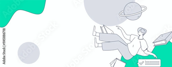 Fototapeta Character reading quietly vector concept operation hand drawn illustration
