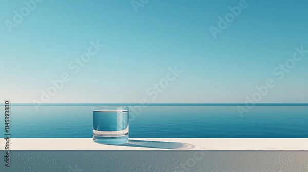 Obraz グラスに入った水と青空と海