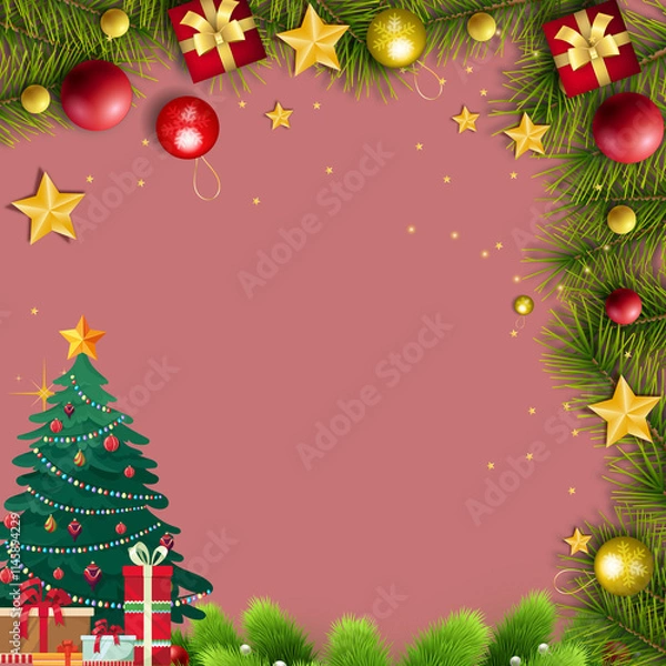 Fototapeta christmas background with fir branches and balls