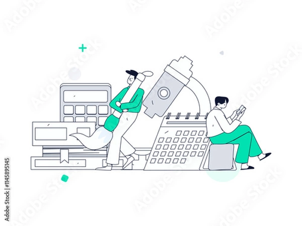 Fototapeta  Character reading quietly vector concept operation hand drawn illustration
