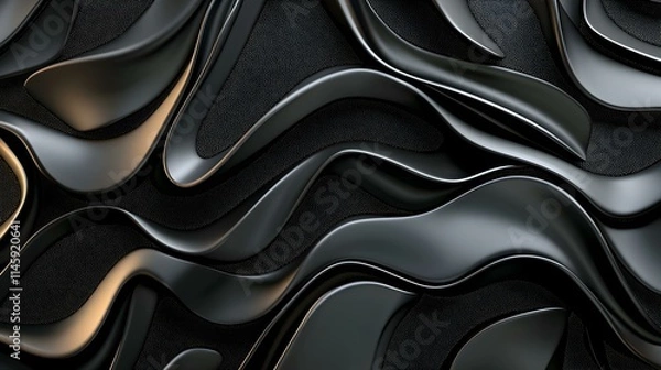 Fototapeta Abstract Black Wave Pattern with Smooth Texture and Depth Effects