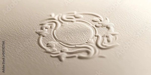 Fototapeta Linen paper showcases a debossed logo mockup, beautifully highlighting the texture and design. This debossed logo mockup on linen paper enhances the presentation of branding creatively.