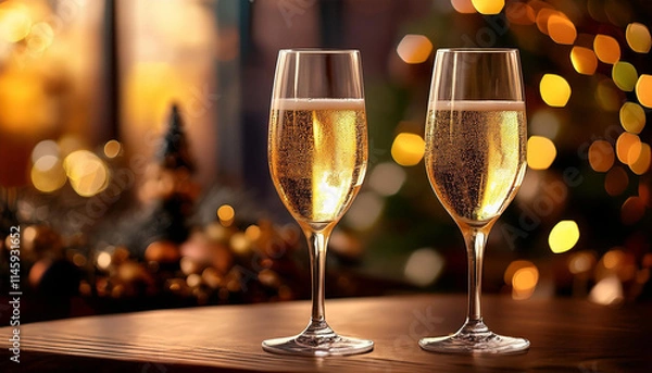 Fototapeta two glasses of champagne on the table, Generated image