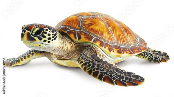 Fototapeta realistic turtle with colorful shell swimming gracefully